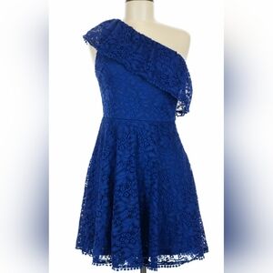 Francesca's Royal Blue Lace One Shoulder Formal Wedding Guest Dress Size L